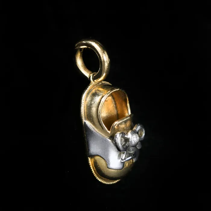 Estate Aaron Basha 18K Gold and Diamond Baby Saddle Shoe Charm OTC PreStyled Sets