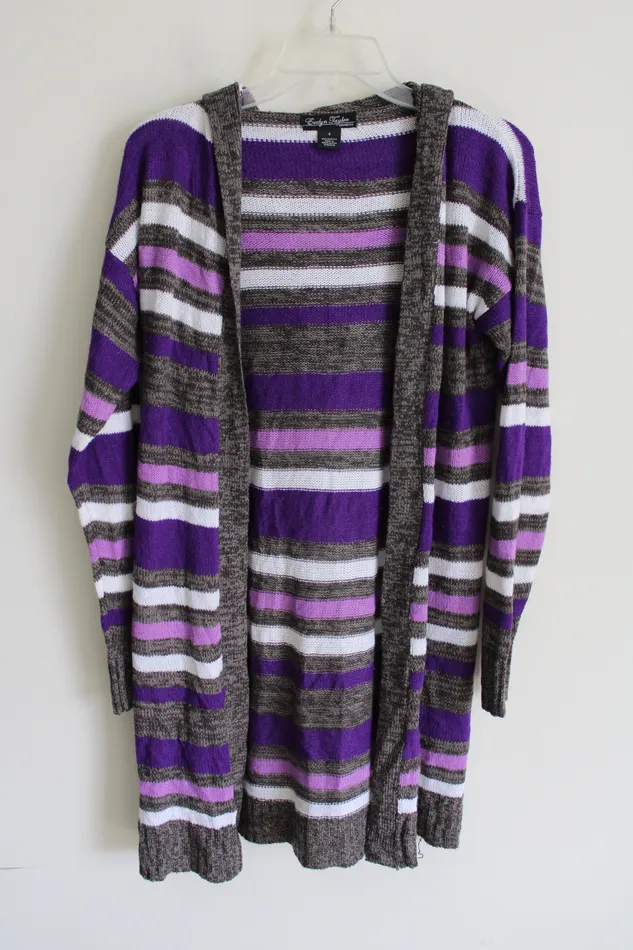Evelyn Taylor Purple Striped Knit Long Cardigan S Evelyn Taylor Earrings