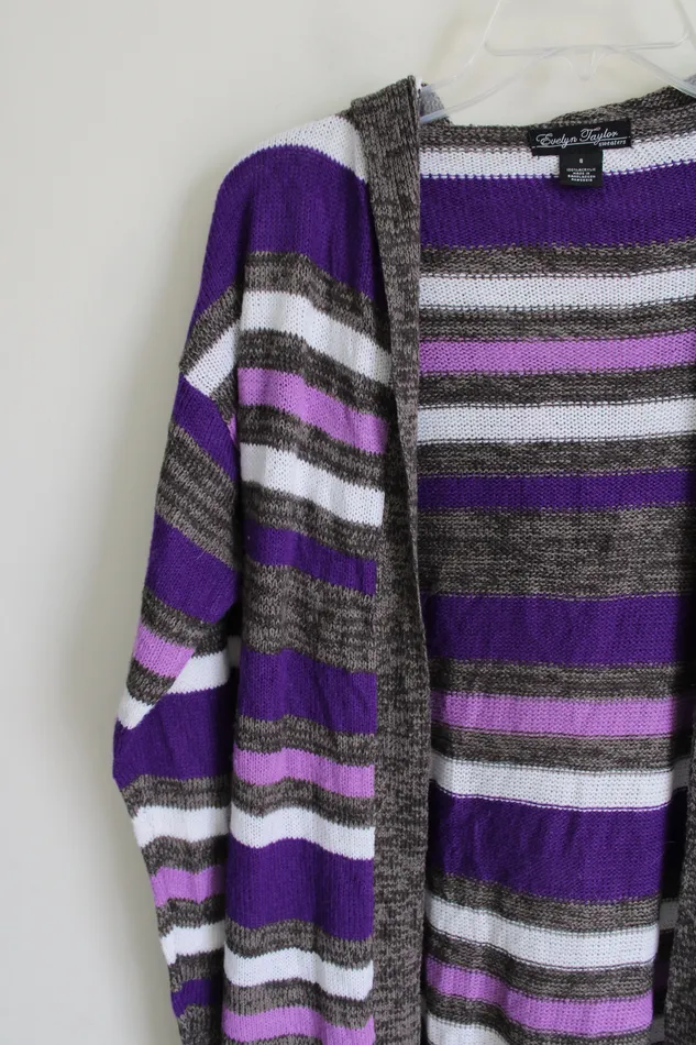 Evelyn Taylor Purple Striped Knit Long Cardigan S Evelyn Taylor Earrings