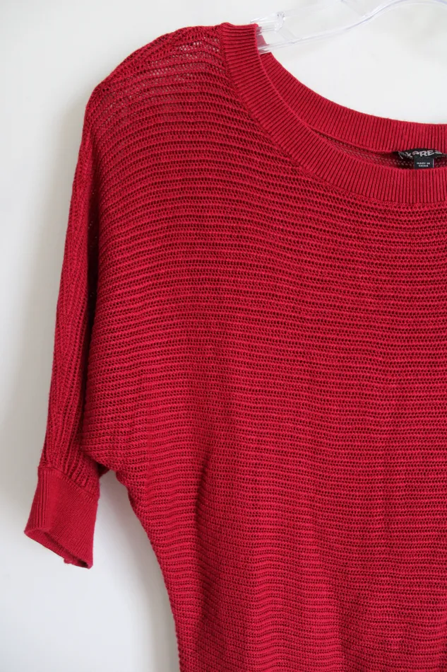 Express Red Knit Top S Express Earrings