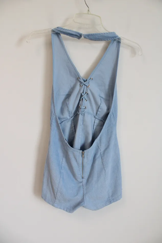Forever 21 Necklaces Forever 21 Light Blue Corduroy Halter Neck Romper S