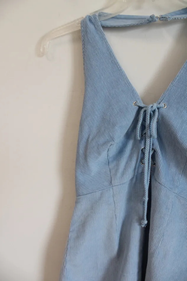 Forever 21 Necklaces Forever 21 Light Blue Corduroy Halter Neck Romper S