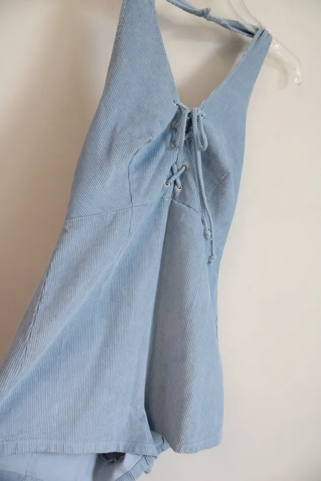 Forever 21 Necklaces Forever 21 Light Blue Corduroy Halter Neck Romper S