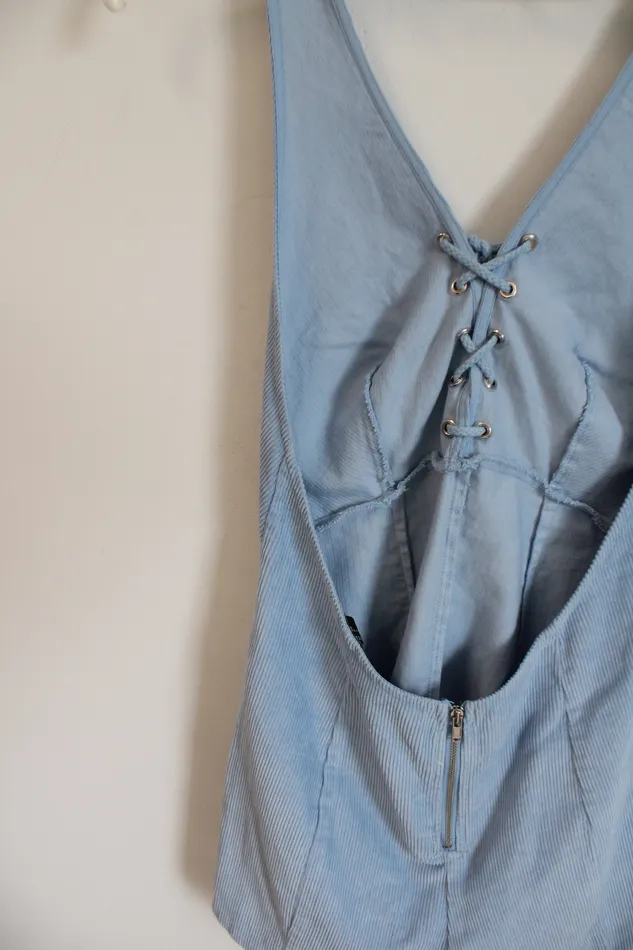 Forever 21 Necklaces Forever 21 Light Blue Corduroy Halter Neck Romper S