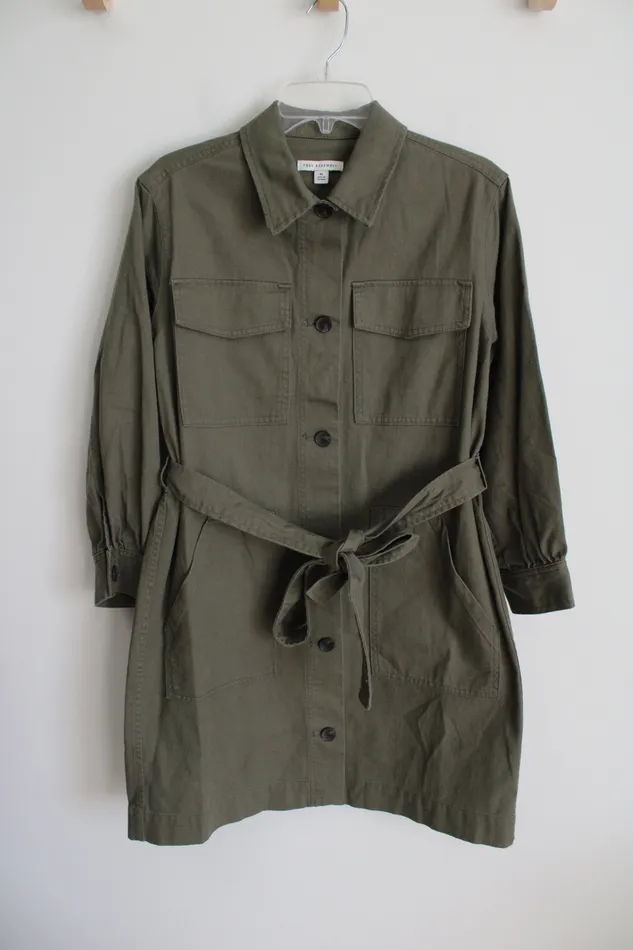 Free Assembly Olive Green Cotton Dress M Free Assembly Rings