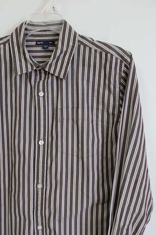 Gap Kids Brown White Striped Button Down Shirt Youth XXL 20 Gap Rings