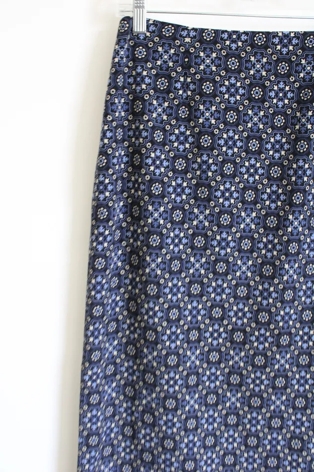 Geoffrey Beene Sport Vintage Blue Black Patterned Slitted Skirt 6 Geoffrey Beene Rings