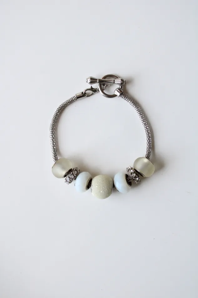 Glass Beaded Silver Toggle Bracelet Jubilee Thrift Bracelets