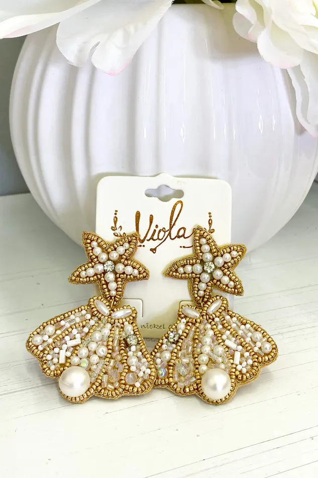 Golden Stella Clam and Starfish Earrings Earrings
