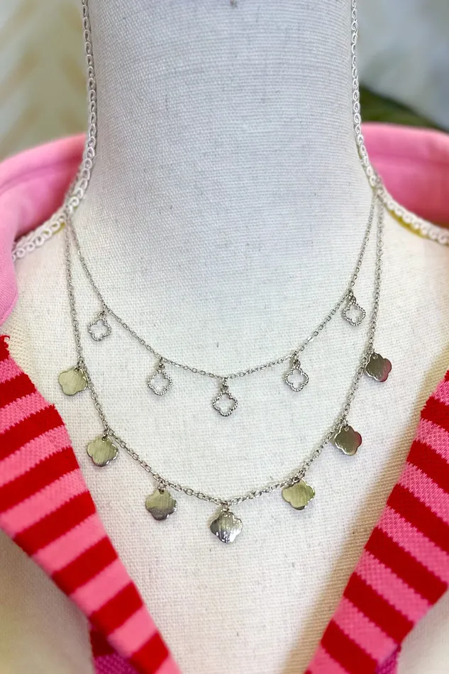 Golden Stella Necklaces Clover Charm Double Layered Necklace Silver