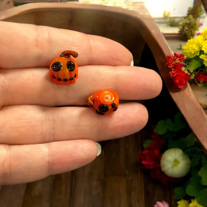 Halloween Pumpkin Hand Made Murano Glass Charm Peppy Beads Earrings