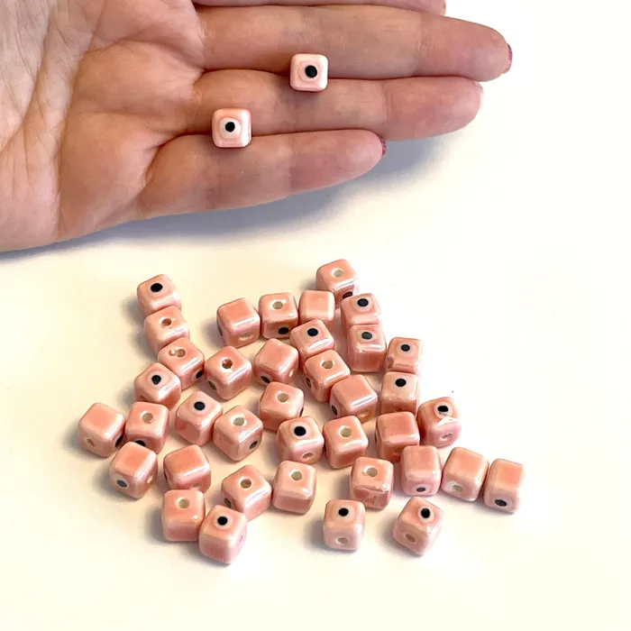 Hand Made Ceramic Peach Evil Eye Cube DoubleSided Charms 5 pcs in a pack Peppy Beads Earrings Hand Made Ceramic Peach Evil Eye Cube DoubleSided Charms 5 pcs in a pack Peppy Beads Earrings