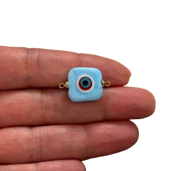 Hand Made Murano Glass Evil Eye Connector Charm With 24Kt Gold Plated Pins Peppy Beads Necklaces