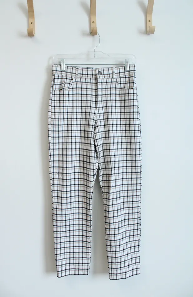 Hollister Hollister Ultra High Rise White Black Tan Plaid Pants S Rings