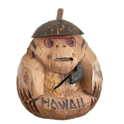 ISLANDERGRP Earrings HandCarved Hawaiian Coconut Tiki Monkey Coin Bank