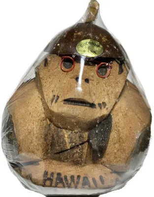 ISLANDERGRP Earrings HandCarved Hawaiian Coconut Tiki Monkey Coin Bank