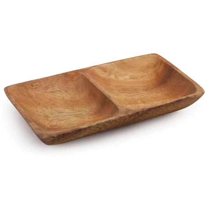 ISLANDERGRP Earrings Satin Finished Acacia Wood Double Sauce Dish