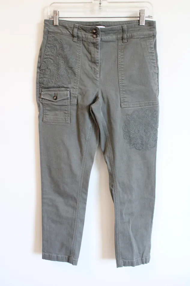 JJill Earrings JJill Olive Green Embroidered Jeans 8 Petite
