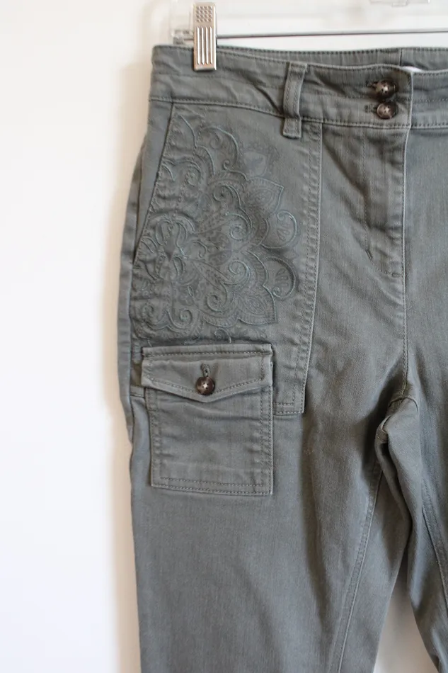 JJill Earrings JJill Olive Green Embroidered Jeans 8 Petite