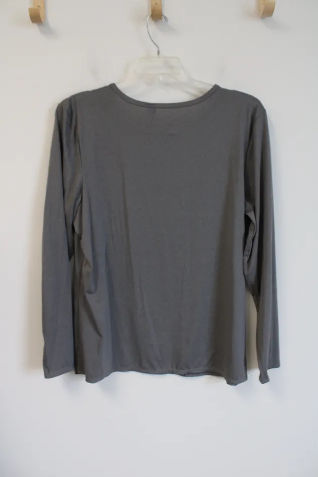 Jaclyn Smith Gray Scoopneck Polyester Long Sleeved Shirt 1X Jaclyn Smith Earrings