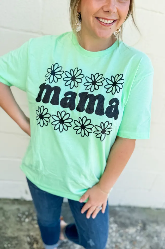 JL Franklins Rings Mama Daisy Graphic Tee Mint Green