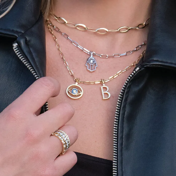John Atencio Initial F Diamond Medallion Pendant Necklaces