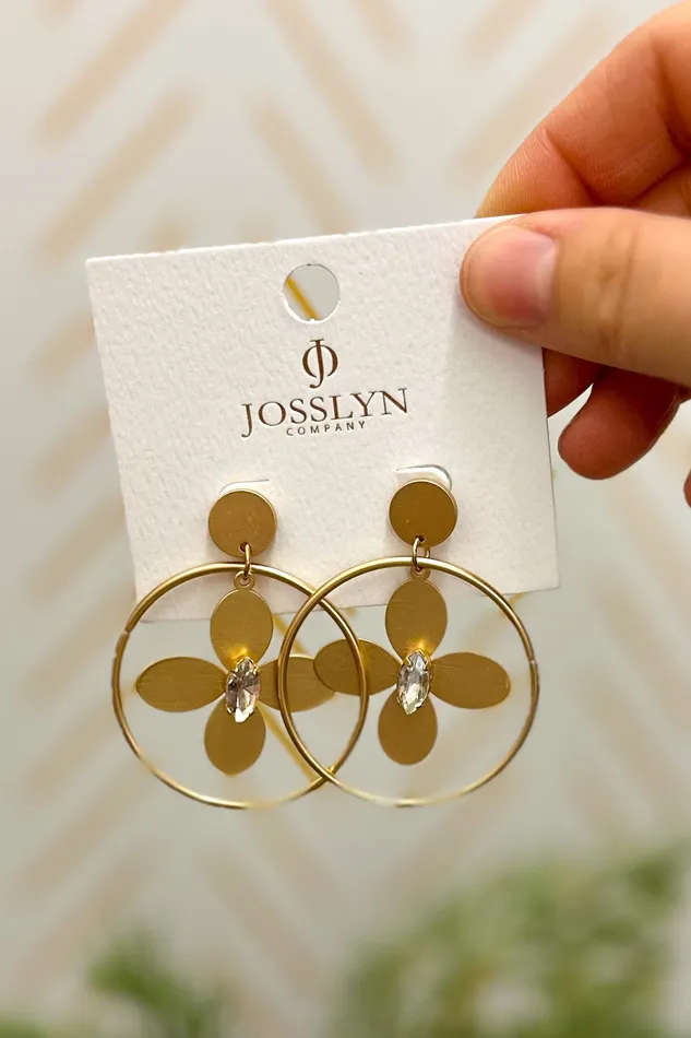 JOSSLYN by Wall to Wall Earrings Matte Flower Hoop Drop Earrings Gold