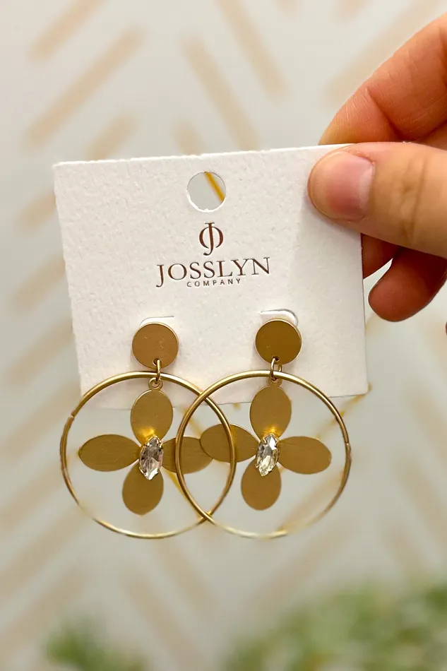 JOSSLYN by Wall to Wall Earrings Matte Flower Hoop Drop Earrings Gold