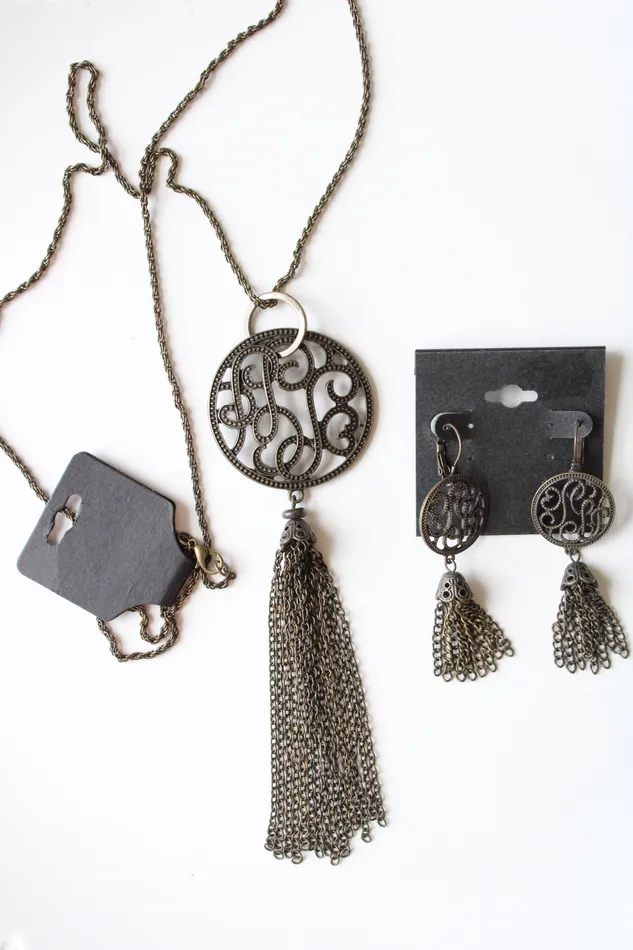 Jubilee Thrift Earrings Bronze Chain Tassel Medallion Necklace Earring Set