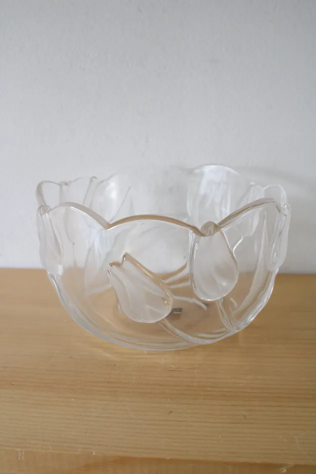 Jubilee Thrift Earrings Mikasa West Germany Vintage Clear Frosted Tulip Bowl