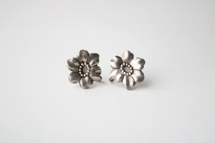 Jubilee Thrift Earrings Sterling Silver Flower Screwback Earrings