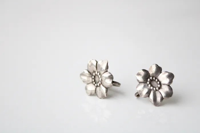 Jubilee Thrift Earrings Sterling Silver Flower Screwback Earrings