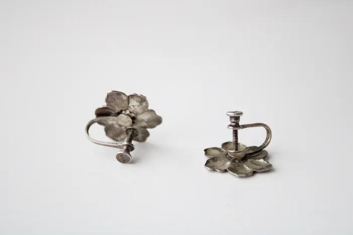 Jubilee Thrift Earrings Sterling Silver Flower Screwback Earrings