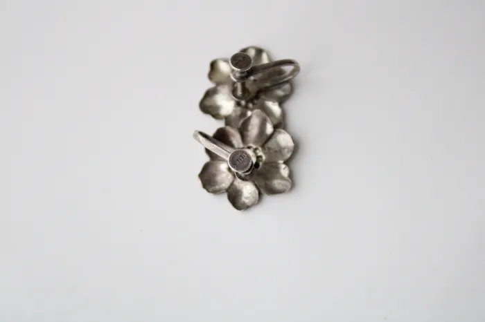Jubilee Thrift Earrings Sterling Silver Flower Screwback Earrings