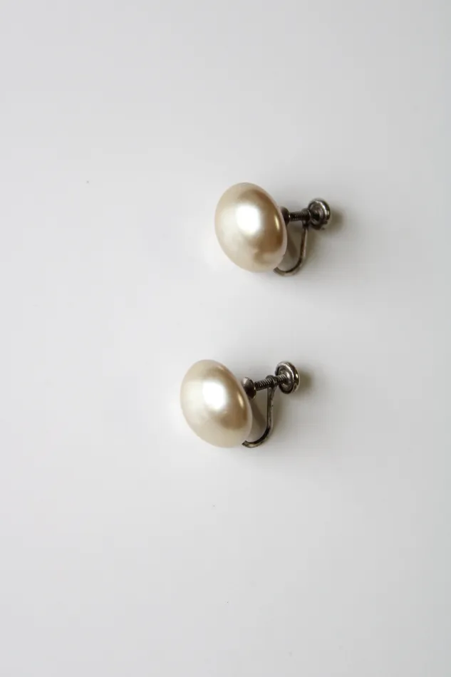 Jubilee Thrift Faux Tan Pearl Screwback Sterling Silver Earrings Earrings