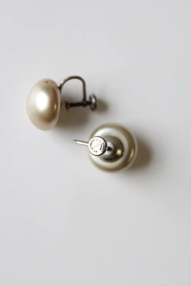 Jubilee Thrift Faux Tan Pearl Screwback Sterling Silver Earrings Earrings