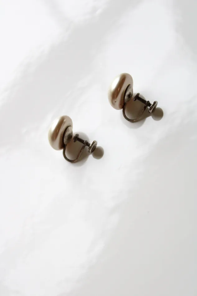 Jubilee Thrift Faux Tan Pearl Screwback Sterling Silver Earrings Earrings