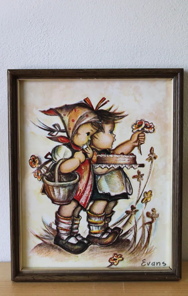 Jubilee Thrift Vintage Hummel Framed Wall Art Print German Kids By Evans 8X10 Earrings