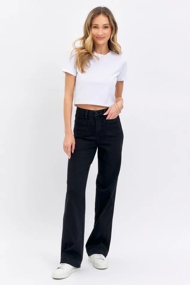 JUDY BLUE Rings JUDY BLUE HIGH WAIST PATCH POCKET STRAIGHT JEAN BLACK