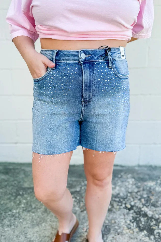 Judy Blue Rings Judy Blue Miranda High Waist Rhinestone Denim Shorts