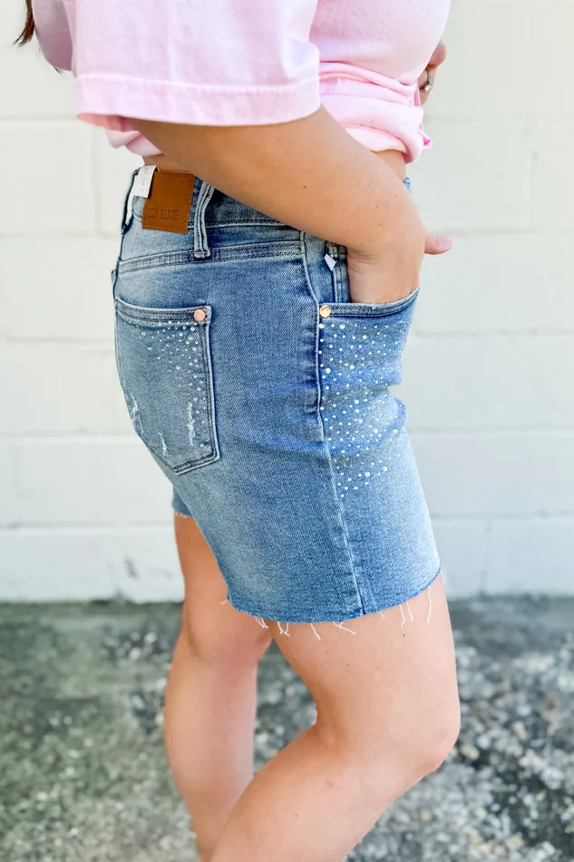 Judy Blue Rings Judy Blue Miranda High Waist Rhinestone Denim Shorts