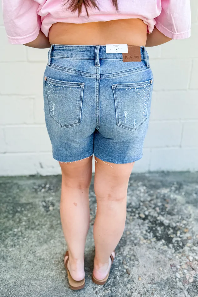 Judy Blue Rings Judy Blue Miranda High Waist Rhinestone Denim Shorts