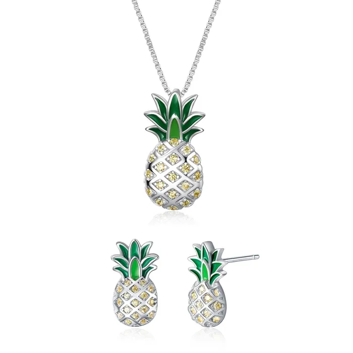 Juego de aretes y collar con dije de pia Gold Shield Earrings
