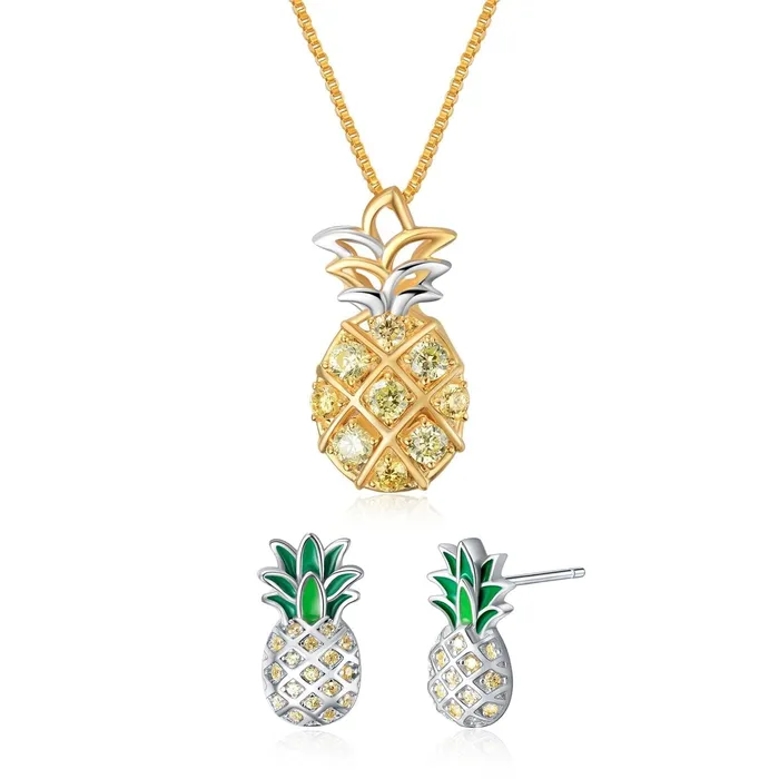 Juego de aretes y collar con dije de pia Gold Shield Earrings