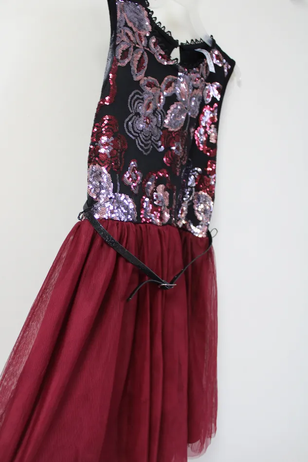 Knit Works Maroon Tulle Sequined Dress 14 Knit Works Earrings