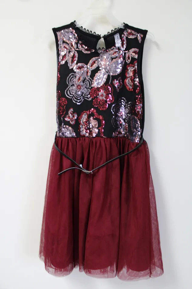Knit Works Maroon Tulle Sequined Dress 14 Knit Works Earrings