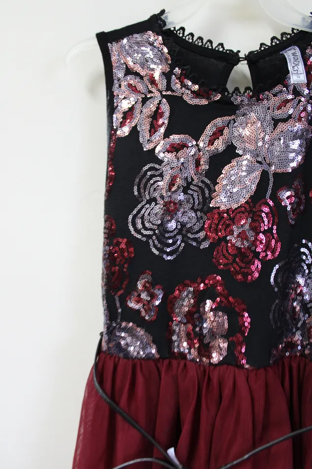 Knit Works Maroon Tulle Sequined Dress 14 Knit Works Earrings