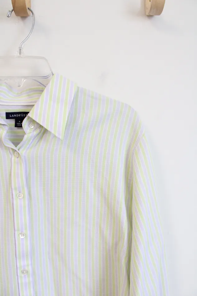 Lands End Green White Striped Button Down Top 18 Lands End Rings