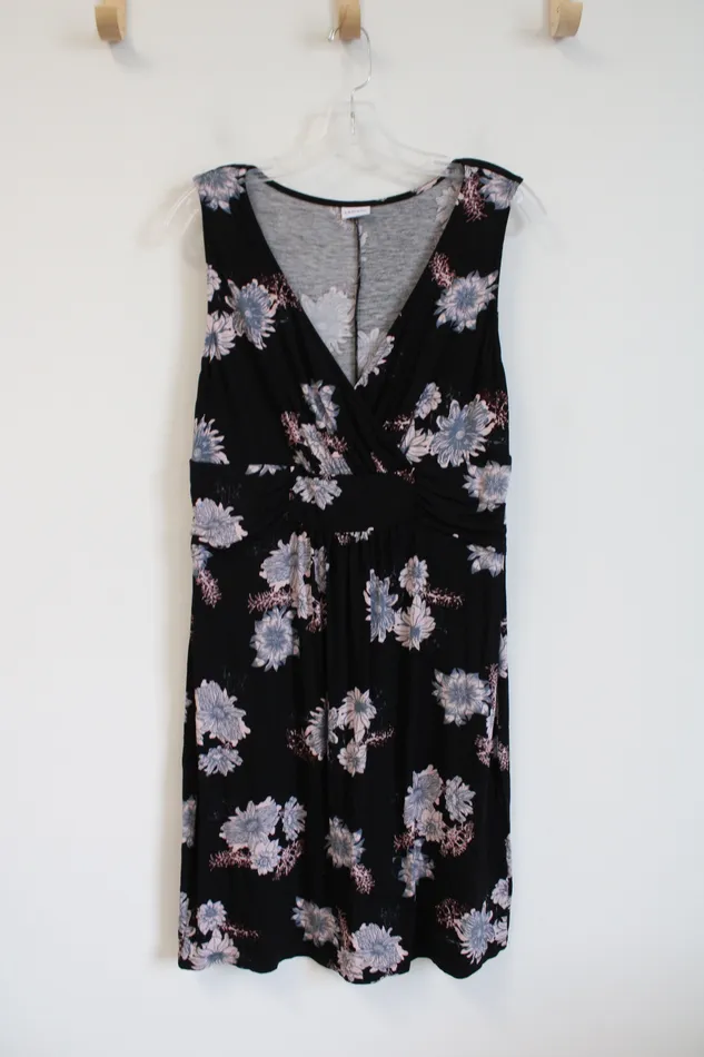 Lascana Black Pink Blue FLoral VNeck Dress 10 Lascana Rings