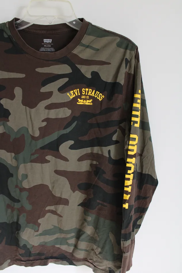 Levis Green Camo Long Sleeved Logo Shirt XS Levis Earrings